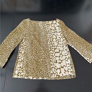 J. Crew Olive and White Animal-Print Boatneck Tunic 100% silk